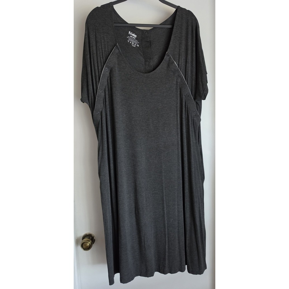 Frida Nursing Dress One Size Dark Gray Solid Short Sleeve Midi Casual Maternity